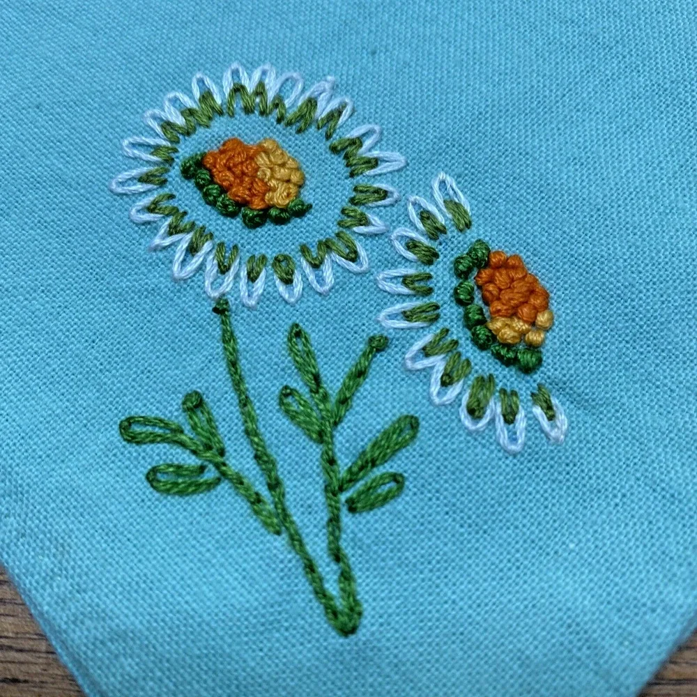 Vintage MINT GREEN Cotton Cocktail Luncheon Napkins (4) Hand Embroidery Corner